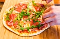 Food. Italian pizza, jamon and ruccola