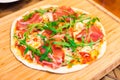 Food. Italian pizza, jamon and ruccola