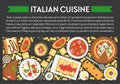 Food of Italy, Italian cuisine banner, pizza and pasta