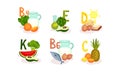 Food Items Separated by Main Vitamin Groups Vector Set