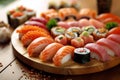 food japanese fish set sushi roll japan rice seafood meal. Generative AI. Royalty Free Stock Photo