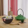 Food in the japanese restaurant 3d rendered illustration