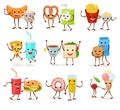 Food kawaii vector cartoon expression characters of fastfood hamburger loving doughnut emoticon illustration valentines