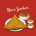 South indian food dosa sambar or sambhar vector illustration Royalty Free Stock Photo