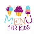 Food For Kids, Cafe Special Menu For Children Colorful Promo Sign Template With Text And Sweets