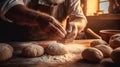 dough chef knead pastry food hands cook flour baker kitchen. Generative AI.