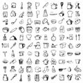 Food , kitchen tools - doodles set Royalty Free Stock Photo