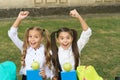 Food knowledge is health power. Happy kids celebrate Knowledge day. Back to school. September 1. School snack. Healthy
