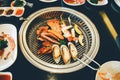 Food on Korean BBQ grill Royalty Free Stock Photo