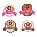 Set Of Donuts Label Isolated On White With Colorful And Cute Design