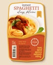 Food label spaghetti pasta with meatballs ads template