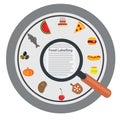 Magnifying glass on a label, food labelling concept