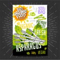 Food labels stickers set colorful sketch style fruits, spices vegetables package design. Asparagus. Vegetable label.