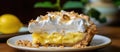 Food Lemon meringue pie slice on white plate a delicious dessert Royalty Free Stock Photo