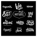 Food lettering Labels with vegetarian and raw food diet designs Royalty Free Stock Photo