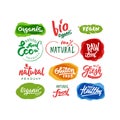 Food lettering Labels with vegetarian and raw food diet designs Royalty Free Stock Photo