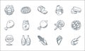 food line icons. linear set. quality vector line set such as shrimp, corn, wine glass, french fries, cognac, chicken leg, lollipop