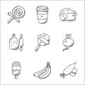 food line icons. linear set. quality vector line set such as radish, banana, popsicle, turnip, lollipop, rolling pin, chicken,