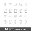 Food line icons. Meals and drinks icon set with editable stroke Royalty Free Stock Photo