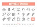 Food 20 line icons. Vector illustration in line style. Editable Stroke, 64x64, 256x256, Pixel Perfect. Royalty Free Stock Photo