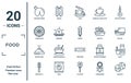 food linear icon set. includes thin line fortune cookie, lemon slice, serving dish, brochette, biscuits, kebab, dairy icons for