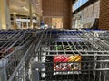 Food Lion grocery store store shopping carts lined up rows Royalty Free Stock Photo