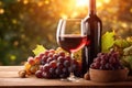 alcohol food wine closeup drink background grape beverage winery bottle glass. Generative AI. Royalty Free Stock Photo