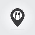 Food Location pointer with spoon and fork Symbol Vector. Map pointer icon for food, chef, lunch, dinner, menu sign. Royalty Free Stock Photo