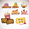 Food logo design. donut. pizza. coffee. popcorn. ice cream. typo