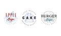 Food Logo Original Design Templates Set, Apple, Cake, Burger Labels Vector Illustration Royalty Free Stock Photo