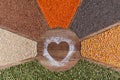 Food with love - plant based diversified diet concept with colorful grains and seeds