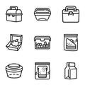 Food lunch box icon set, outline style