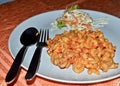 Macaroni in tomato sauce served with salad Royalty Free Stock Photo