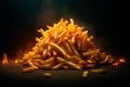 Pile of Hot French Fries on Black Background. Generative AI.