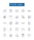 Food mall line icons signs set. Design collection of Eatery, Gastronomy, Canteen, Cuisine, Gourmand, Bistro, Galley