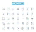 Food mall linear icons set. Foodie, Gourmet, Casual, Vibrant, Tasty, Delicious, Variety line vector and concept signs