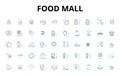 Food mall linear icons set. Foodie, Gourmet, Casual, Vibrant, Tasty, Delicious, Variety vector symbols and line concept