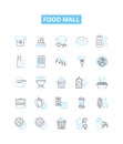 Food mall vector line icons set. Food, Mall, Foodcourt, Restaurants, Dining, Groceries, Cuisine illustration outline