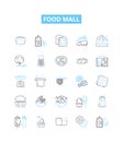 Food mall vector line icons set. Food, Mall, Foodcourt, Restaurants, Dining, Groceries, Cuisine illustration outline