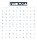 Food mall vector line icons set. Food, Mall, Foodcourt, Restaurants, Dining, Groceries, Cuisine illustration outline