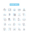 Food mall vector line icons set. Food, Mall, Foodcourt, Restaurants, Dining, Groceries, Cuisine illustration outline