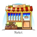 Food market or bazaar with grocery, food store