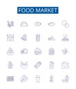 Food market line icons signs set. Design collection of Grocery, Supermarket, Produce, Co op, Deli, Foodstore