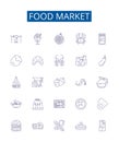 Food market line icons signs set. Design collection of Grocery, Supermarket, Produce, Co op, Deli, Foodstore