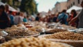 Food market outdoor in the summer streets - Generative AI