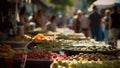 Food market outdoor in the summer streets - Generative AI