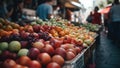 Food market outdoor in the summer streets - Generative AI