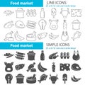 Food market products simple and line icons set Royalty Free Stock Photo