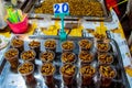 Night food market in Thailand, traditional asian market insects