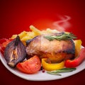 Food meat barbecue with vegetables on wooden Royalty Free Stock Photo